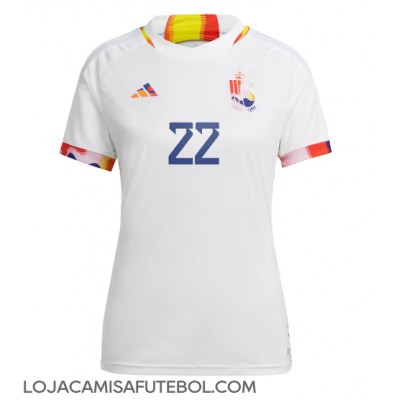Camisa de Futebol Bélgica Charles De Ketelaere #22 Equipamento Secundário Mulheres Mundo 2022 Manga Curta